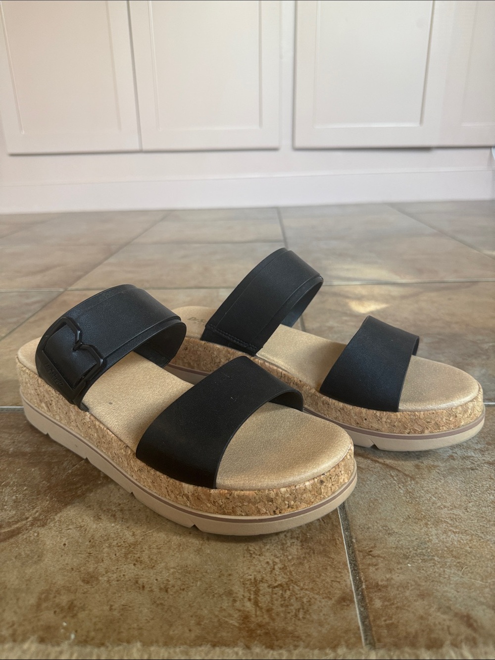 Dr. Scholls Comfort Cork Platform Slide Sandals - Black (9.5)